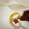 Chunky Striped Ring with Square Crystal in Gold-Tone - Image 4