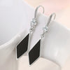Stamp Silver Needle Black Rhombus Dangler Zircon Drop Earrings For Women Jewelry Girl Gift - Image 1