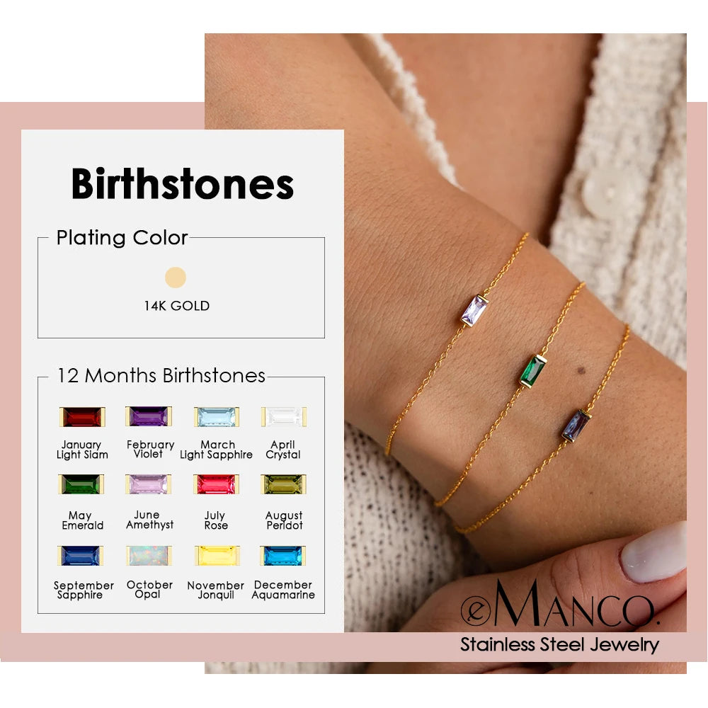Jewelry Stainless Steel 7 3MM Square Birthstone Bracelet Sparkling Rhinestone Bangle Gift - Image 1