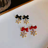 Black Red Snowflake Pendants Earrings for Women Bowknot Sweet Korean Girls Crystal Hanging Earrings Winter Decor - Image 6