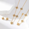 Stainless Steel Sparkling White Zircon Flower Necklace Bracelet Earrings Set For Women Jewelry Gift - Image 3