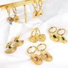 Green White Color Crystal Zircon Hoop Earrings For Women Stainless Steel Heart Square Leaf Shape Pendant Earring Gifts - Image 2