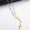 Stainless Steel Cross Pendant Beaded Chain Necklace with Color Options - Image 5