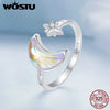 Silver Moon Star Open Ring For Women Rainbow Moonstone Zircon Adjustable Rings Lovely Party Jewelry Gift - Image 5
