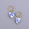 Asymmetric Handmade Round Heart Flower Ceramic and Pearl Hoop Earrings for Women Golden Color Stainless Steel Circle Earrings - Image 9