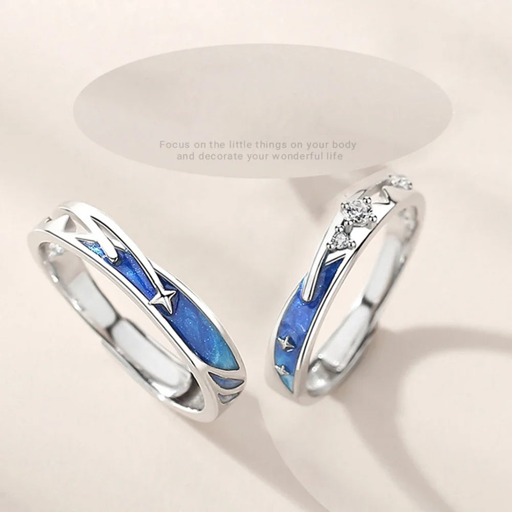 Van Gogh Starry Sky Meteor Shower Sun Moon Adjustable Open Women Men Lover Carving Rings Band Romantic Couple Jewelry - Image 1