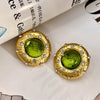 Vintage Style Green Crystal Sparkling Round Earrings Exaggerated Style Earrings - Image 6