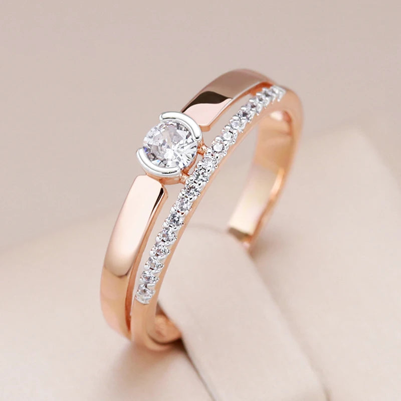 Natural Zircon Rings For Women 585 Rose Gold Silver Color Mix Setting Slim Design Daily Bride Wedding Jewelry - Image 1