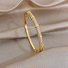 Elegant Diamond-encrusted Bone Bamboo Joint Shape Cuff Bracelet For Women Classic Plated Gold Shiny Temperament Jewelry Set - Image 11