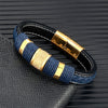 Punk Men Braided Blue Leather Bracelet Black Stainless Steel Magnetic Buckle Bracelet Gifts - Image 1