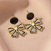 Round Bow Drop Earrings for Women Black Enamel Oil Imitation Pearl Crystal Dangle Earrings Cute Sweet Party Jewelry Gift - Image 7
