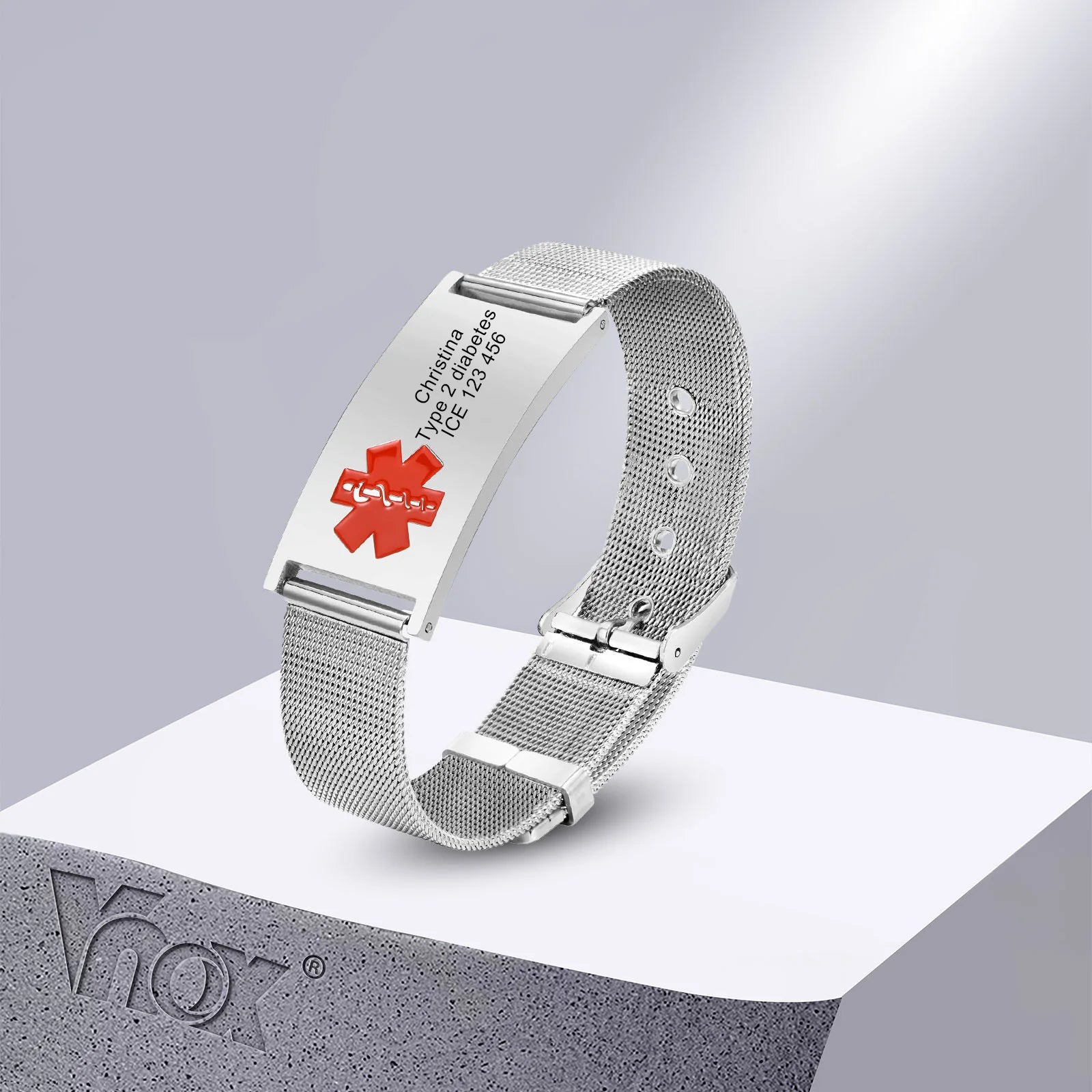 10mm/16mm Medical Alert ID Bracelets, Men Women Mesh Band Bracelet, Free Engrave Sos Emergency Contact Bangle - Image 1