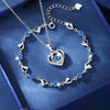 Silver Heart Shaped Necklace Bracelet Set for Women Vintage Korean Blue Crystal Bracelets Jewelry Set Party Jewelry - Image 1