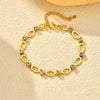 Elegant White Cubic Zircon Charm Bracelet,Women's Hollow Elliptical Handmade Chain Bracelet,Gold Color Stainless Steel Bracelets - Image 4