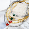 Love Heart Zircon Necklace Bracelet Dubai Cuban Chain Jewelry Set For Women Stainless Steel Gold Color Plated - Image 2