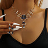 3PC Women's Black Gold Flower Necklace Earrings Jewelry Set Wedding Banquet Party Festival Gift - Image 5