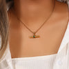 Green Crystal Color Rhinestone T Bar Pendant Square Pearl Chain Stainless Steel Gold Plated Necklace Christmas Jewelry - Image 4