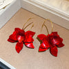 Red Acrylic Resin Flower Earrings For Women Jewelry Statement Earings - Image 4
