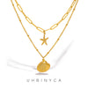 Double Layered Chain Necklace for Women, Summer Beach Seashell Starfish Pendant, Stainless Steel Jewelry - Image 1