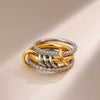 Stainless Steel Cubic Zirconia Stackable Rings for Women GoldPlating Multi-Link Connected Statement Ring Stack Jewelry - Image 4