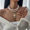 Elegant Multilayer Smooth Imitation Pearl Long Necklace for Women Jesus Cross Pendant Necklace Banquet Neck Jewelry - Image 9