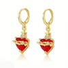 Gold Plated Sacred Heart Drop Earrings For Women Girls Red Cubic Zircon Earring Banquet Party Jewelry 1Pair - Image 4