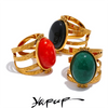 Red Black Green Stone Stainless Steel Open Adjustable Ring Gold Plated Women Jewelry Gala Gift - Image 1