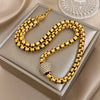 Punk Chunky Stainless Steel Wheat Ears Thick Chain Necklace Simple Gold-Plated Zircon Beads Pendant Choker Necklace for Women - Image 1