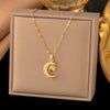 Micro-inlay Zircon Swan Flower Heart Projection Moon Pendant Necklace for Women Stainless Steel Valentine's Day Gift Jewelry - Image 2