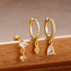 Three-Piece Rhombus Pendant Hoop Earring Set in Gold-Tone or Silver-Tone - Image 5