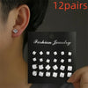 12 Pairs/Pack Shiny Zircon Stud Earrings Set for Women Men Daily Versatile Chic Silver Color Crystal Ear Jewelry Accessories - Image 4