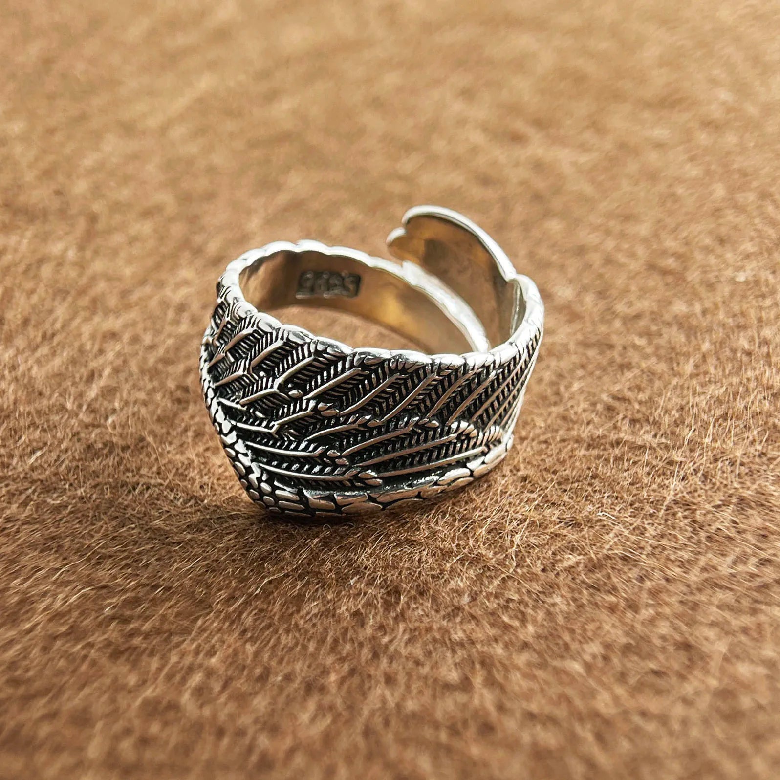 Silver Rings For Women Geometric Jewelry Finger Adjustable Wide Retro Wing Ring For Party Birthday Gift - Image 1