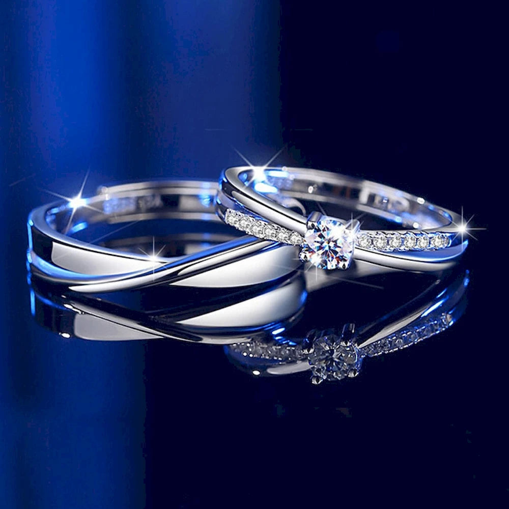 1 Pair Twist Copper Plated Platinum Resizeable Couple Rings Men Women Adjustable Overlap Opening Finger Jewelry - Image 1
