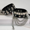 Four Piece Black PU Leather Cuff Bracelet Set with Stud and Chain Details - Image 12