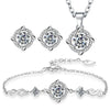 Silver Stud Earrings Crystal Clover Link Bracelets Necklace Jewelry Sets For Women - Image 8