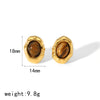 Products Statement Nature Stone Tiger-eye Earrings Gold Plated Stainless Steel Pearl Stud Earrings for Women - Image 15