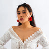 Bohemia Fabric Rose Flower Pendant Hoop Earrings For Women Kpop Colorful Earrings Party Jewelry Y2K Accessories - Image 3