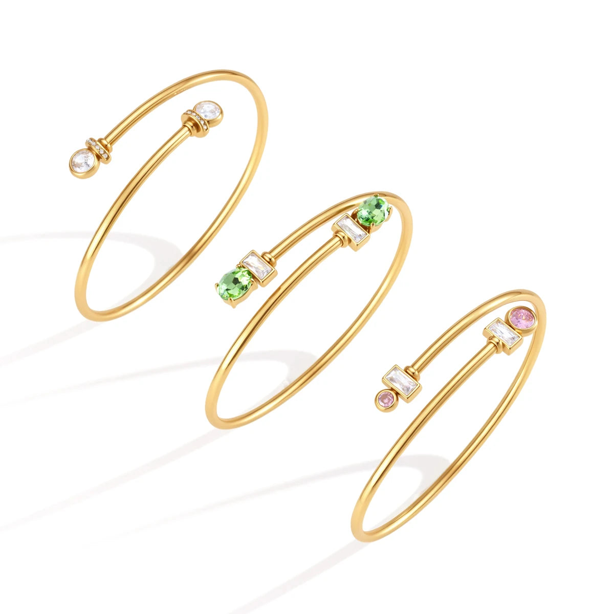 Round Zircon Cuff Bracelet For Women Gold Pvd Plated Stainless Steel Party Jewelry - Image 1