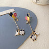 Cute Enamel Cat Balloon Stud Earrings for Women Korean Lovely Rabbit Flower Asymmetrical Tassel Earring Party Jewelry - Image 1