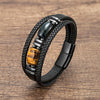 Tiger Eye Stone Men's Wristband Bracelet Hand-woven Multi-Layer Braided Leather Bangles Stainless Steel Jewelry - Image 3