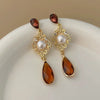 Baroque Water Drop Green Crystal Earrings French Court Style Blue Rhinestone Pearl No Pierced Ear Clips for Women's Gifs - Image 4