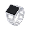 Punk Vintage Stainless Steel Signet Ring for Men Cuban Chain Shaped Finger Band Geometric Square Glass Stone Ring - Image 1