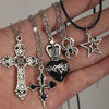 5pcs Vintage Gothic Style Cross, Rhinestone Spider, Crown, Heart Cross, Oil Drop, Star Y2K Necklace Set For Women - Image 1