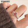 Korean Oval Pink Crystal Cuff Finger Rings For Women Girl Sweet Jewelry Friend Gift Party - Image 1