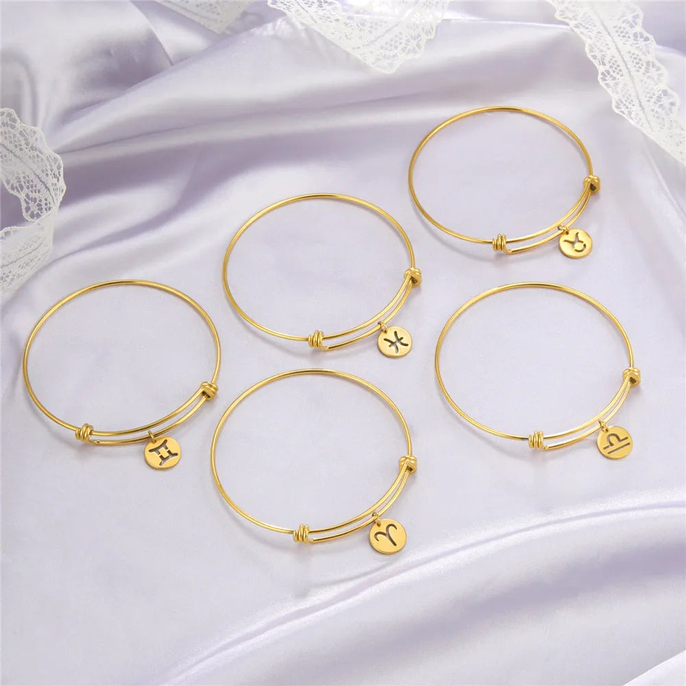 Zodiac Bracelet for Women Stainless Steel Constellation Sagittarius Aries Taurus Leo Virgo Pisces Bangle Jewelry - Image 1