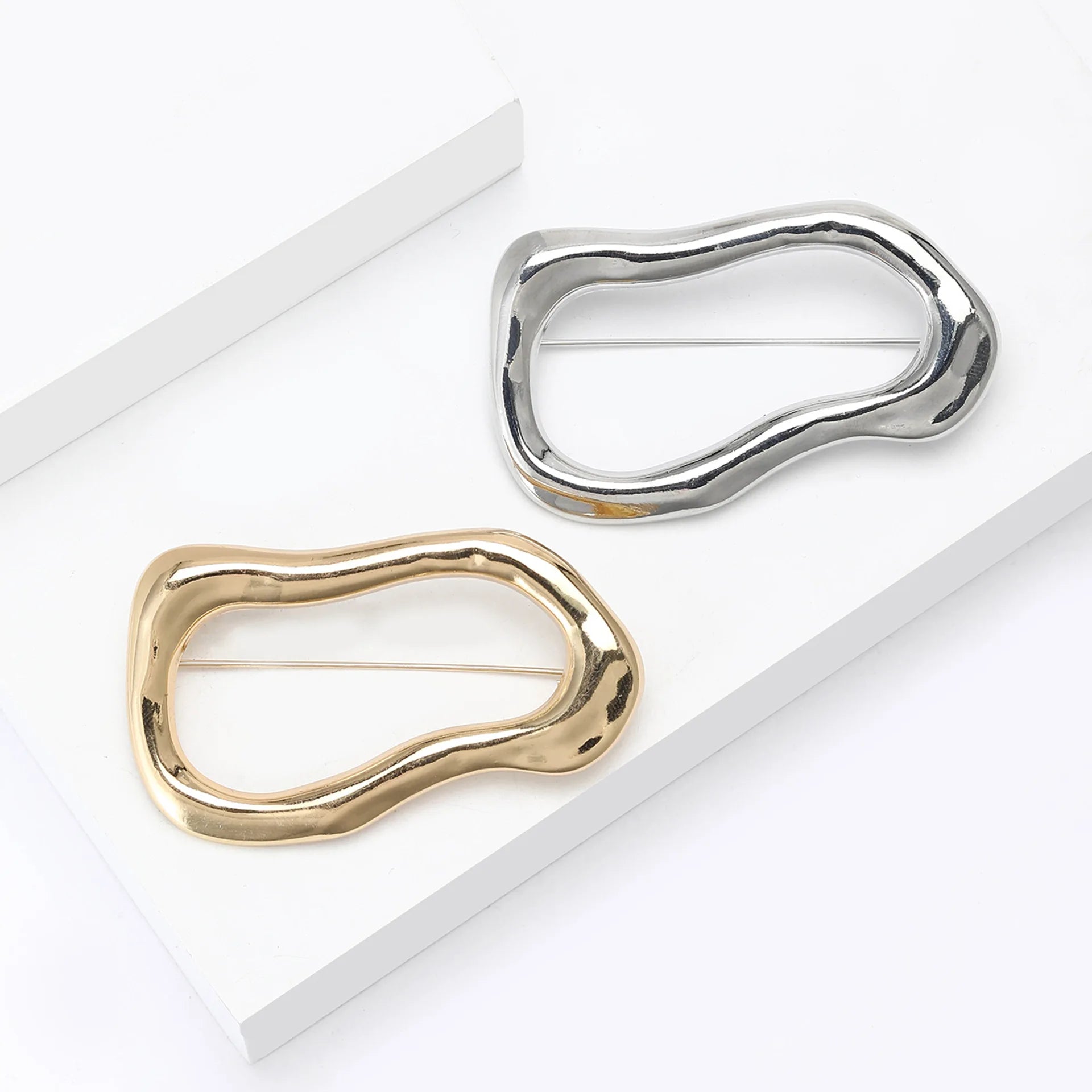 Neutral Style Irregular Ring Brooches For Unisex Smoorh Stainless Steel Alloy Pins Jewelry Accessory Suit Party Gift - Image 1