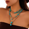 KunJoe 3Pcs Vintage Blue Stone Beads Choker Necklaces for Women Bohemia Geometry Pendant Necklace Neck Jewelry - Image 2