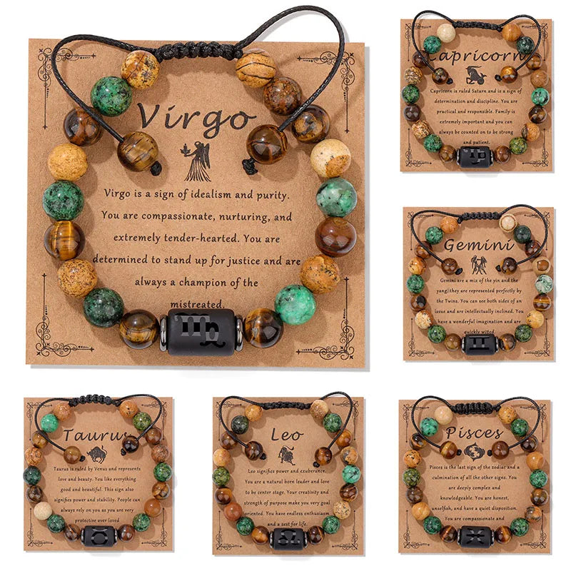 12 Zodiac Signs Stone Bracelet Taurus Cancer Virgo Pisces Bracelets for Women Men Constellation Jewelry Friendship Gift - Image 1