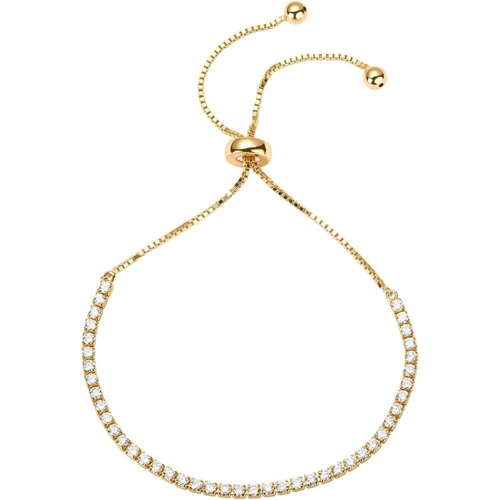 Gold Plated Cubic Zirconia Classic Tennis Bracelet for Women Adjustable Slider Gift For Women Bracelet for Women - Image 1