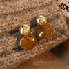 Brown Resin Tiger Eye Stone Dangle Earrings for Women Silver Needle Earring Personality Melard Color Jewelry - Image 8